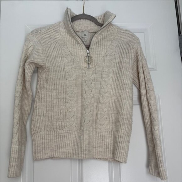 River island Oat Cable Knit Quarter zip - Picture 1 of 4